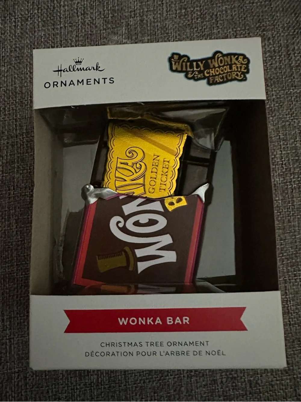 Hallmark Willy Wonka and The Chocolate Factory Wonka Bar Christmas Ornament